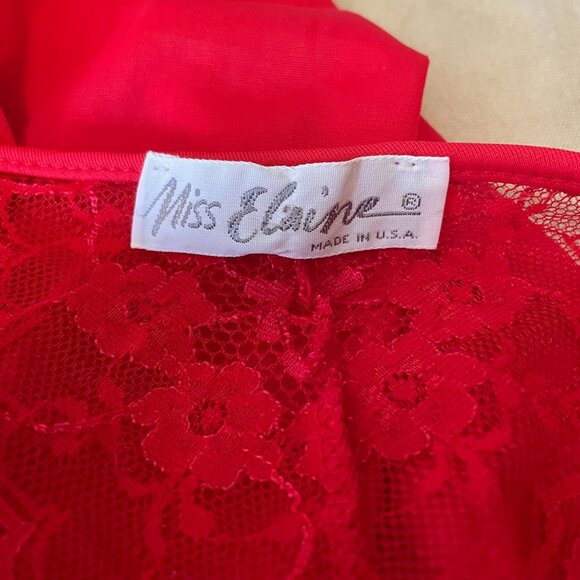 80s Vintage Miss Elaine Red Lace Trim Long Sleeve Nylon Robe Size L Made in USA - Picture 4 of 7